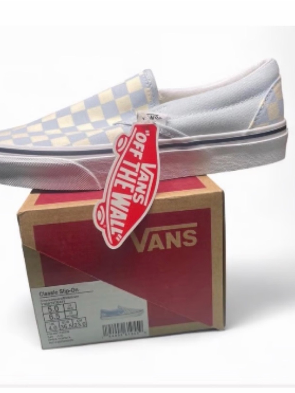 NWOT Vans Checkerboard Slip-On in Baby blue and White - Picture 2 of 5